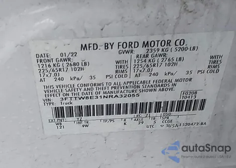 2022 Ford Maverick Xl из США, поврежденный, VIN 3FTTW8E31NRA32055